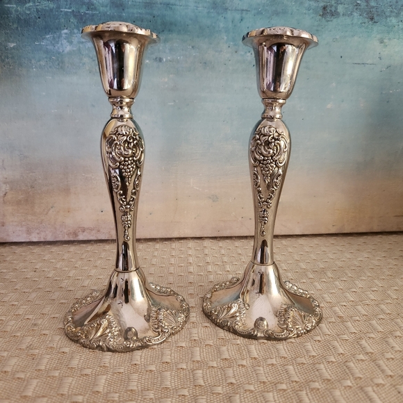 VTG Godinger Mid Century Baroque Style Set of Candlesticks Ornate Silverplate